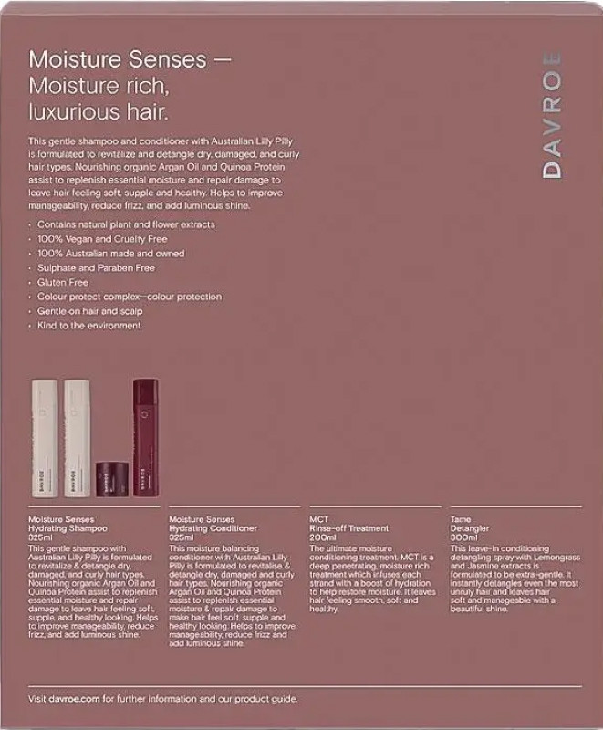 Набор для увлажнения волос Moisture Senses Davroe, (325мл/325мл/200мл/300мл) на beauty-prof.com Фото 3 Набор для увлажнения волос Moisture Senses Davroe, (325мл/325мл/200мл/300мл) Фото 3