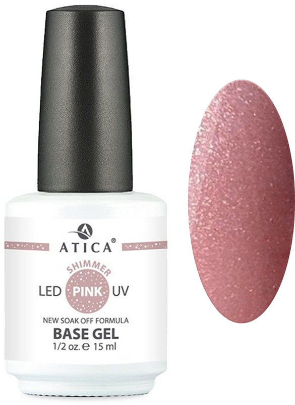 База камуфлирующая с шиммером Base Gel Pink Shimmer Atica, 15 мл