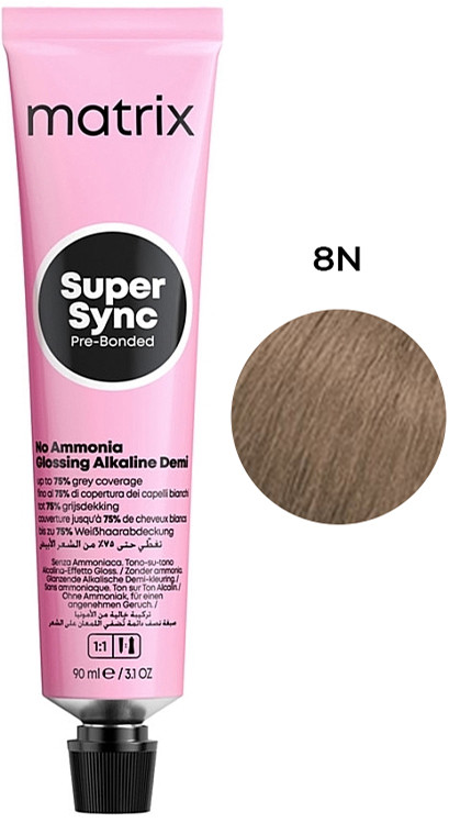 Краска  для волосся тонер на лужній основі без аміаку SUPER SYNC Pre-Bonded 8N, 90мл Matrix