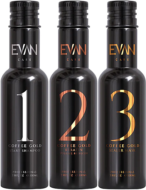 Міні-комплект Keratin - Coffee Gold Line - Evan Care, 3x100 мл (шампунь, кератин, маска для волосся)