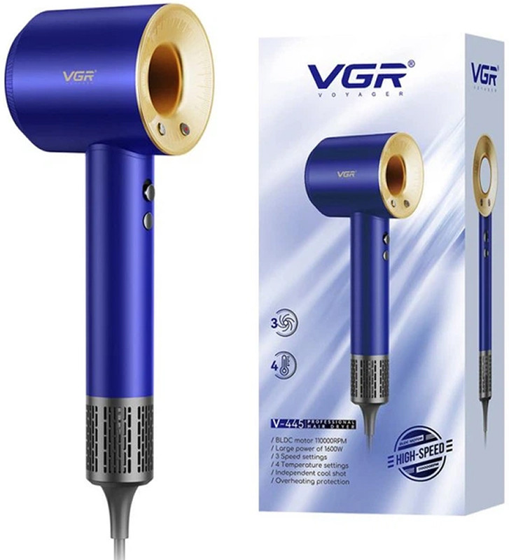 Фен профессиональный Blue V-445 VGR 1600 Вт на beauty-prof.com Фен профессиональный Blue V-445 VGR 1600 Вт