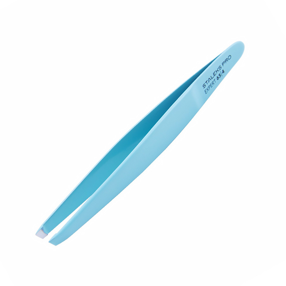 Пінцет для брів EXPERT 65 TYPE 4 (вузькі скошені кромки, блакитний) СТАЛЕКС
