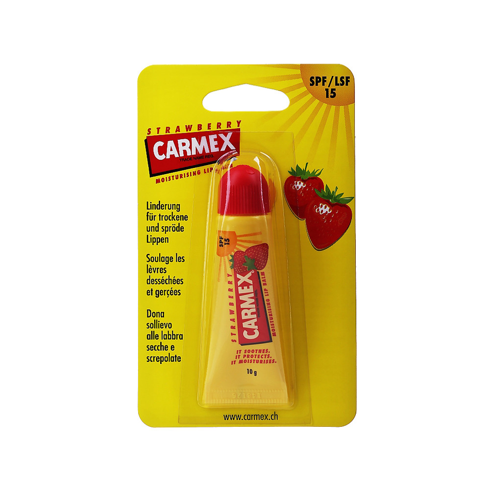 Бальзам для губ лікувальний зі смаком полуниці Daily Care Lip Balm SPF 15 10 г Carmex на beauty-prof.com Фото 2 Бальзам для губ лікувальний зі смаком полуниці Daily Care Lip Balm SPF 15 10 г Carmex Фото 2