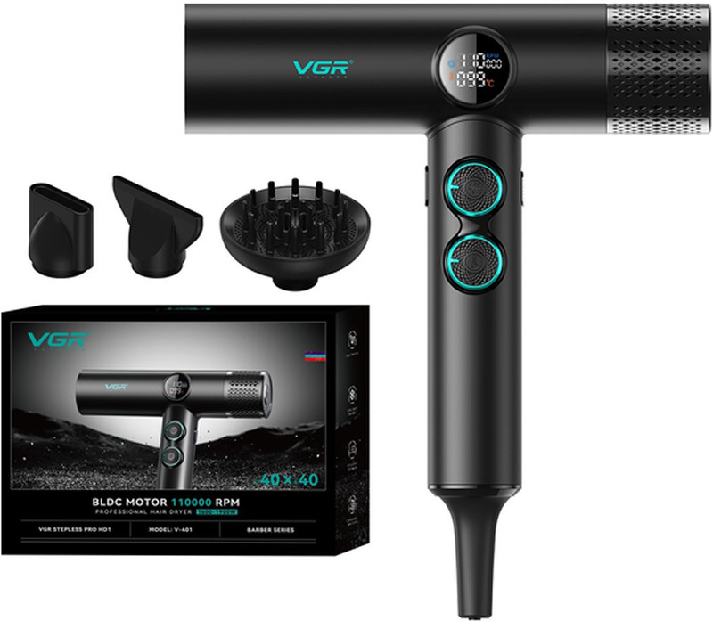 Фен для сушки волосся 1900W Black V-401 VGR