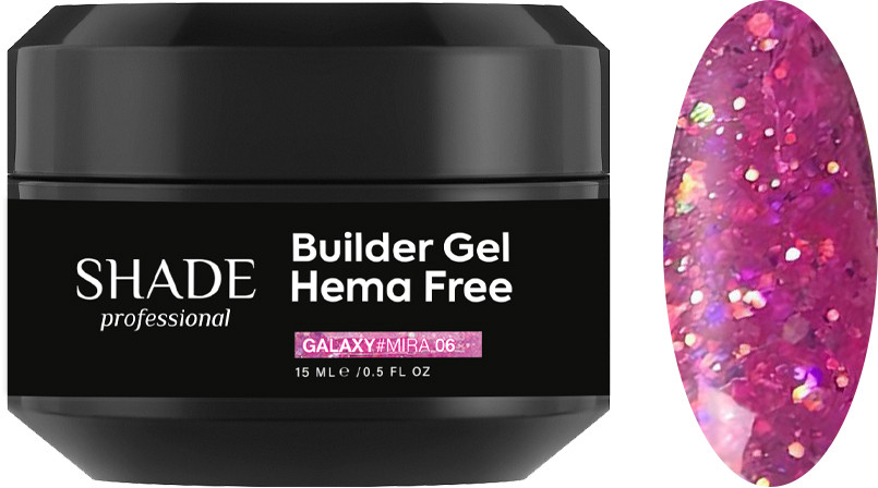 Билдер гель HEMA FREE BUILDER GEL GALAXY MIRA 06 Shade, 15 мл