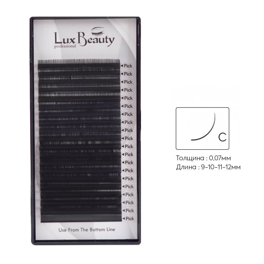 Вії вигин С 0.07 (20 рядів: 9-10-11-12 мм) Lux Beauty