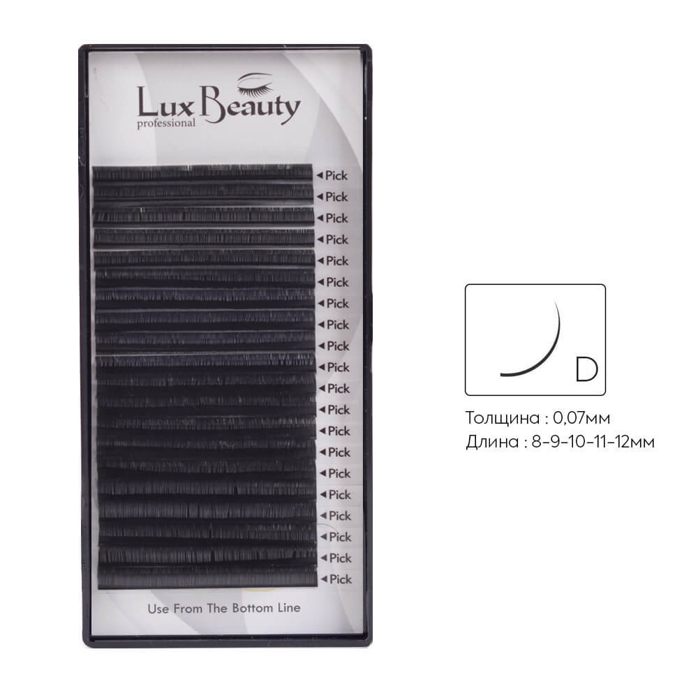 Вії вигин D-0.07 (20 рядів: 9-10-11-12 мм) Lux Beauty