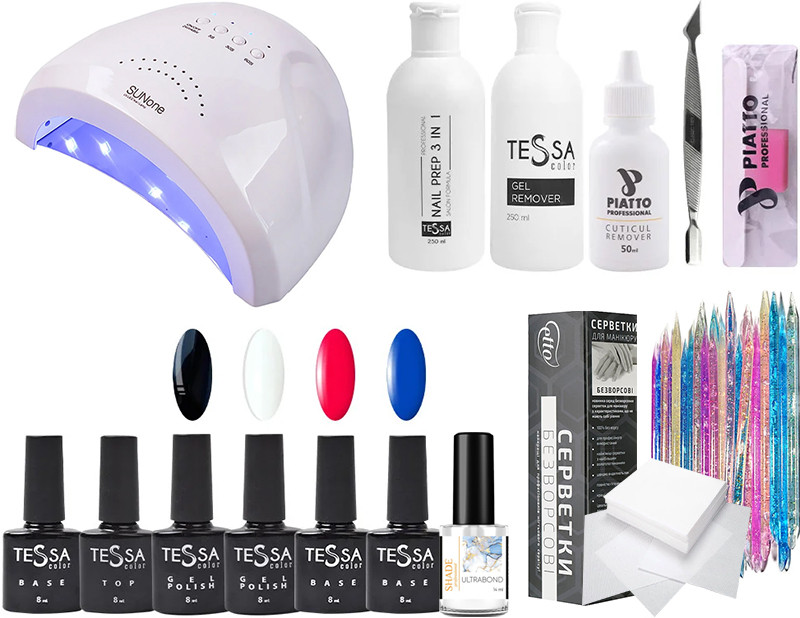 Стартовий набір для гель-лаку TESSA LED/UV Лампа SUN-1 (без дисплею) біла 48 Вт