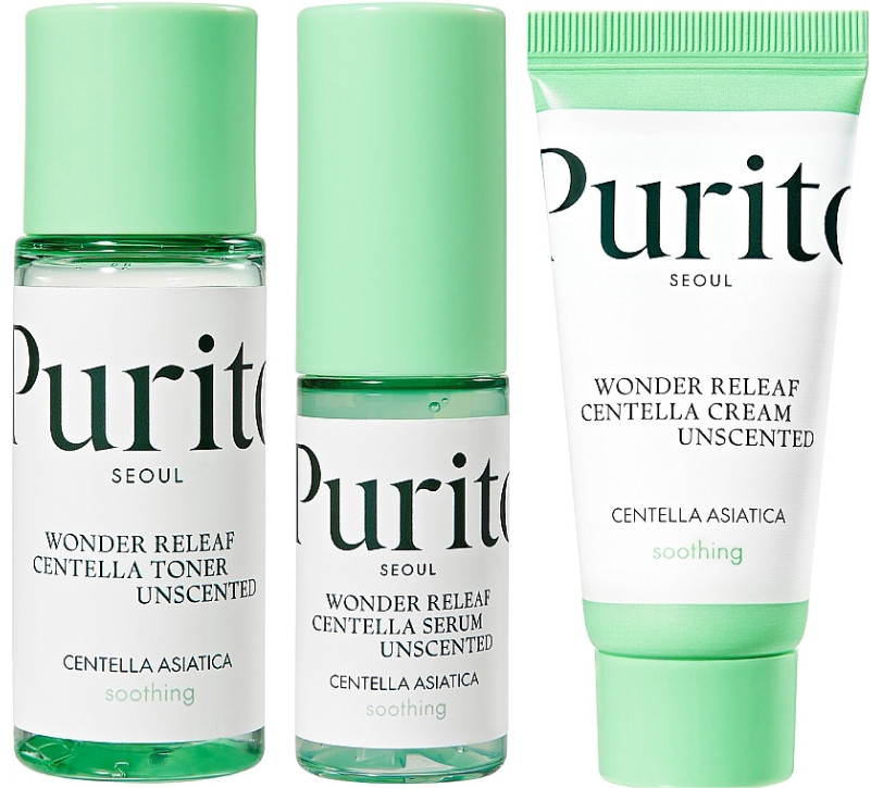 Набор миниатюр средств с центеллой без масел Purito Seoul Wonder Releaf Centella Mini Kit Unscented на beauty-prof.com Набор миниатюр средств с центеллой без масел Purito Seoul Wonder Releaf Centella Mini Kit Unscented