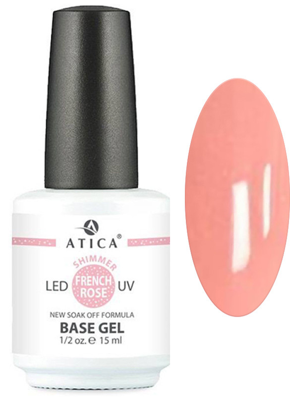 База камуфлирующая каучуковая Base Gel French Rose Fiber Soak-Off Atica, 15 мл