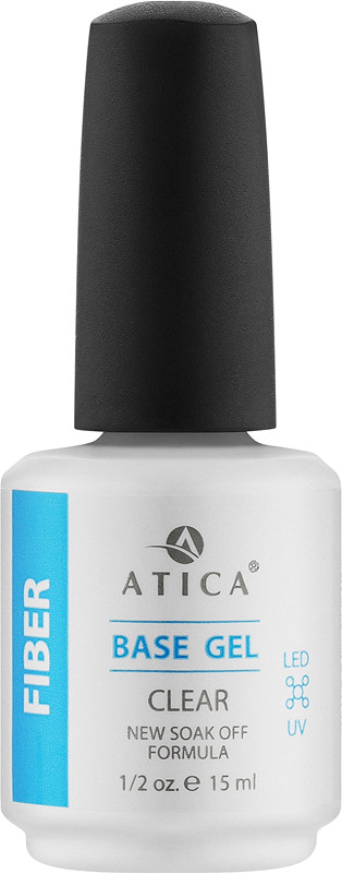 База камуфлююча каучукова Base Gel Clear Fiber Soak-Off Atica, 15 мл