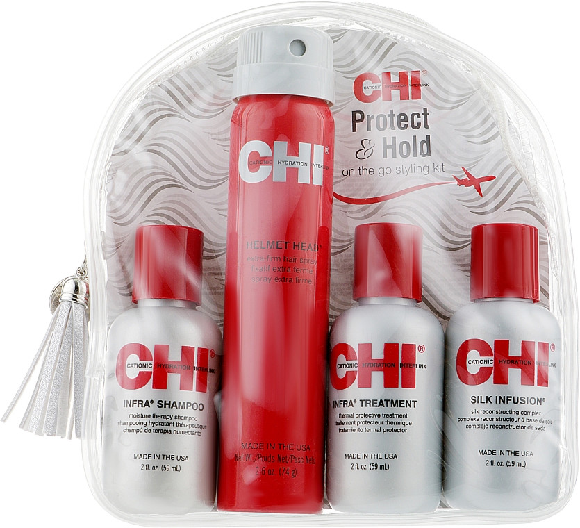 Набор для ухода за волосами Protect and Hold Kit CHI, (59 мл/74 г/59 мл/59 мл) на beauty-prof.com Набор для ухода за волосами Protect and Hold Kit CHI, (59 мл/74 г/59 мл/59 мл)