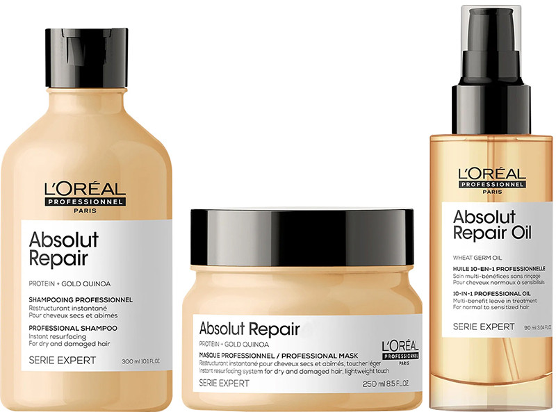 Набор шампунь + маска + масло Absolut Repair L’Oreal Professionnel Paris, 300х250х90 мл на beauty-prof.com Фото 2 Набор шампунь + маска + масло Absolut Repair L’Oreal Professionnel Paris, 300х250х90 мл Фото 2