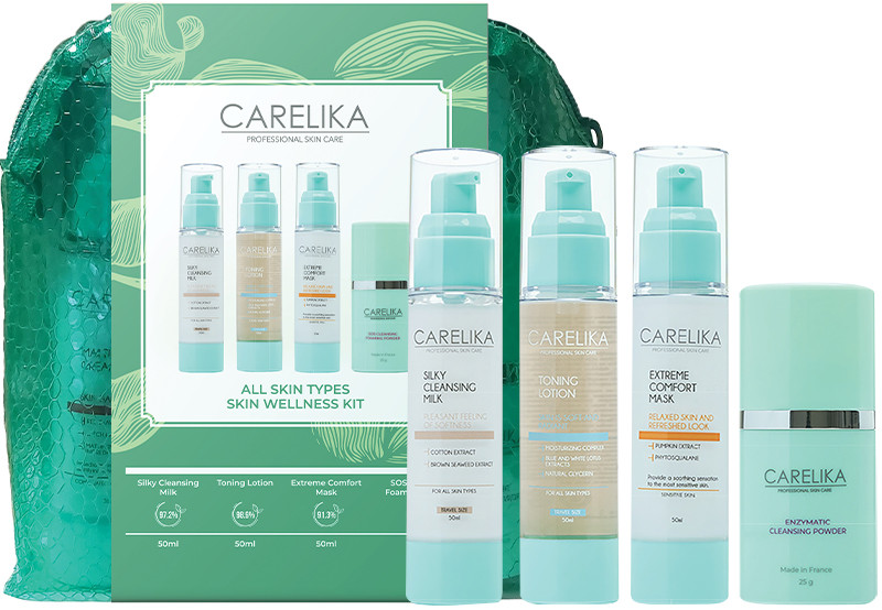 Набір для всіх типів шкіри обличчя Skin Welness CARELIKA, (50мл/50мл/50мл/25г)