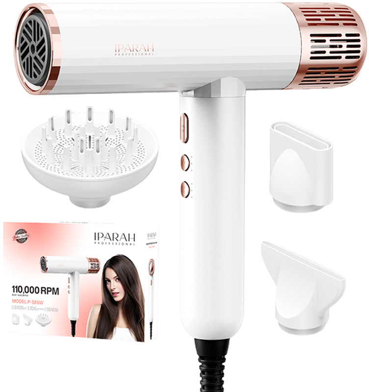 Фен профессиональный (3 уровня обдува) White P-385W IPARAH на beauty-prof.com Фото 2 Фен профессиональный (3 уровня обдува) White P-385W IPARAH Фото 2