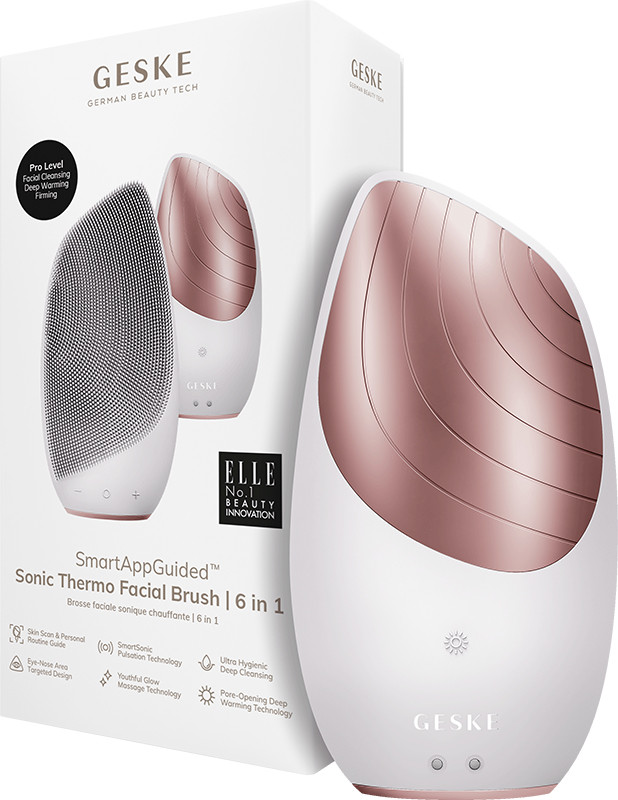 Електронна звукова термо щітка для обличчя GESKE Sonic Thermo Facial Brush 6 в 1 пудровий