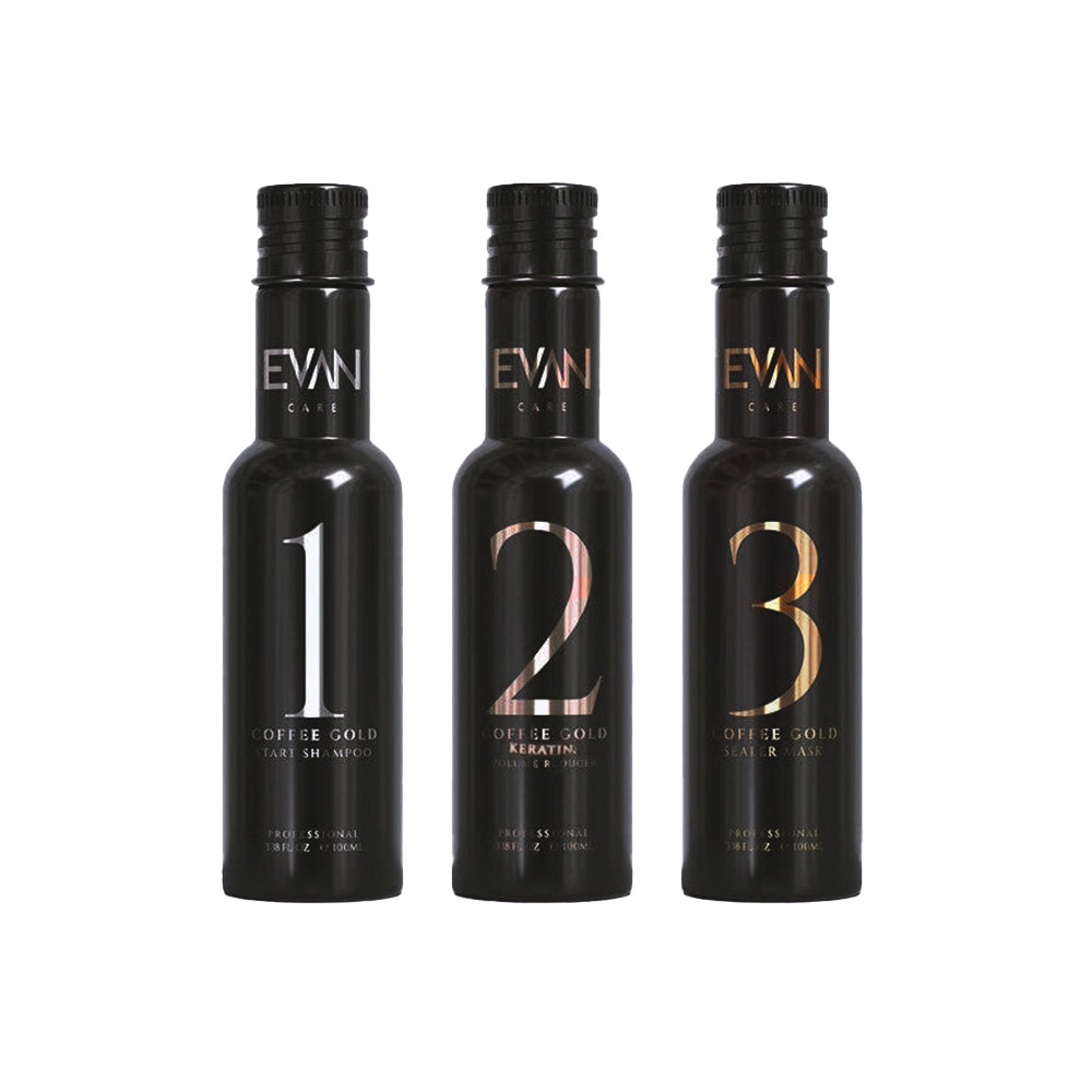 Міні-комплект Keratin - Coffee Gold Line - Evan Care, 3x100 мл (шампунь, кератин, маска для волосся)