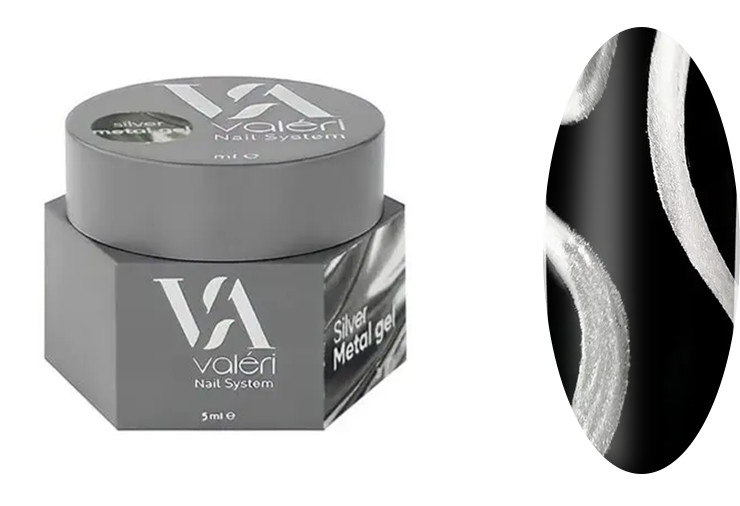 Металева гель-фарба Silver Metal Gel VALERI, 5 мл