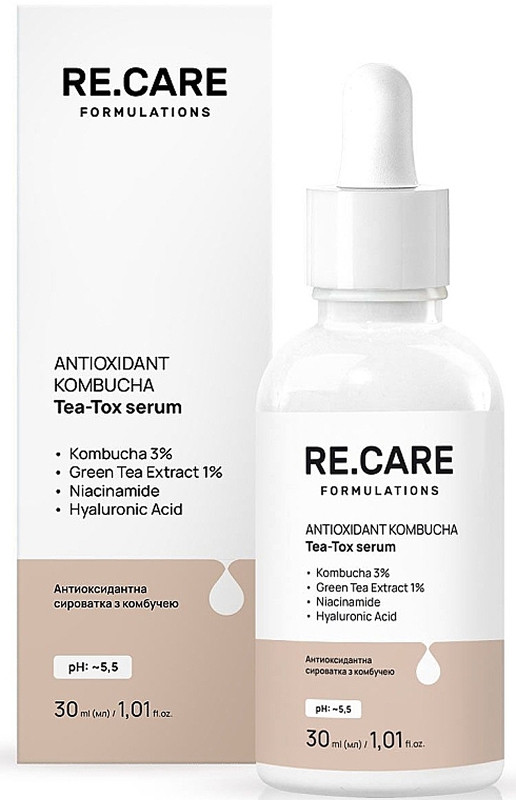 Антиоксидантная сыворотка с комбучей Antioxidant Kombucha Tea-Tox Serum RECARE, 30 мл на beauty-prof.com Антиоксидантная сыворотка с комбучей Antioxidant Kombucha Tea-Tox Serum RECARE, 30 мл