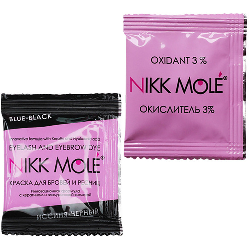 Набір для фарбування брів та вій Nikk Mole + окислювач, тон синьо-чорний