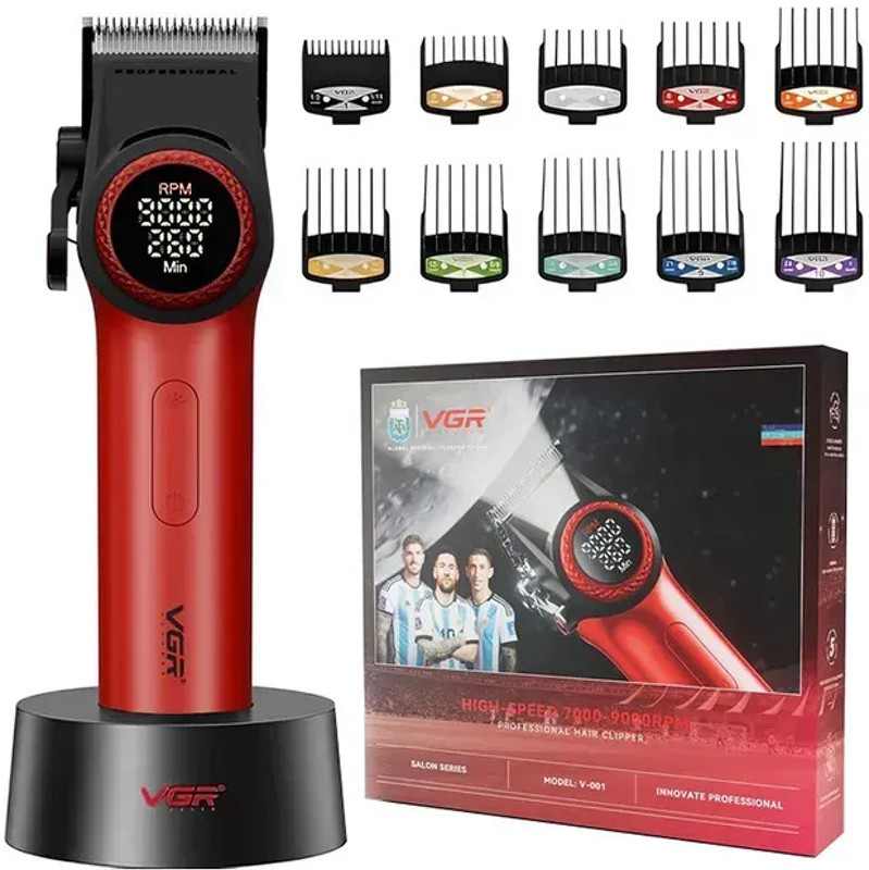 Машинка для стрижки акумуляторна (10 насадок) Clipper V-001 RED VGR 