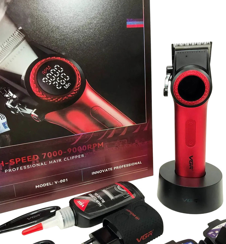 Машинка для стрижки акумуляторна (10 насадок) Clipper V-001 RED VGR  Фото 2 