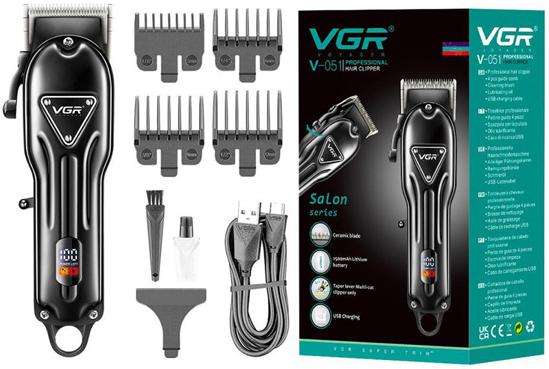 Машинка для стрижки акумуляторна (4 насадки) Clipper V-051 VGR 