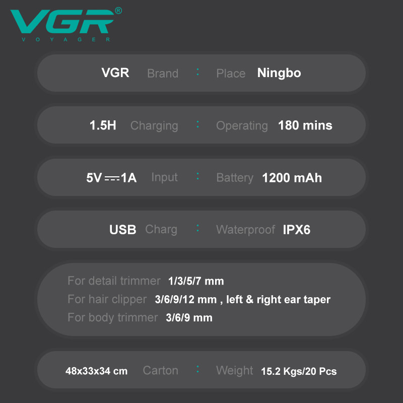 Набор для стрижки (16 насадок) 6 в 1 V-095 VGR на beauty-prof.com Фото 5 Набор для стрижки (16 насадок) 6 в 1 V-095 VGR Фото 5