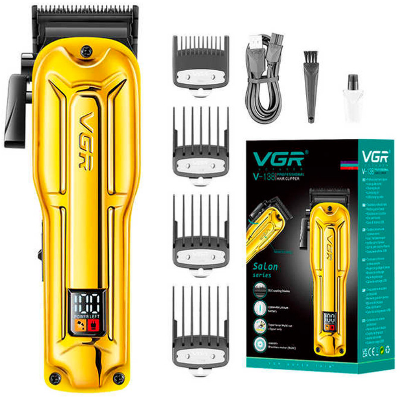 Машинка для стрижки аккумуляторная (4 насадки) Clipper V-138 GOLD VGR на beauty-prof.com Фото 2 Машинка для стрижки аккумуляторная (4 насадки) Clipper V-138 GOLD VGR Фото 2