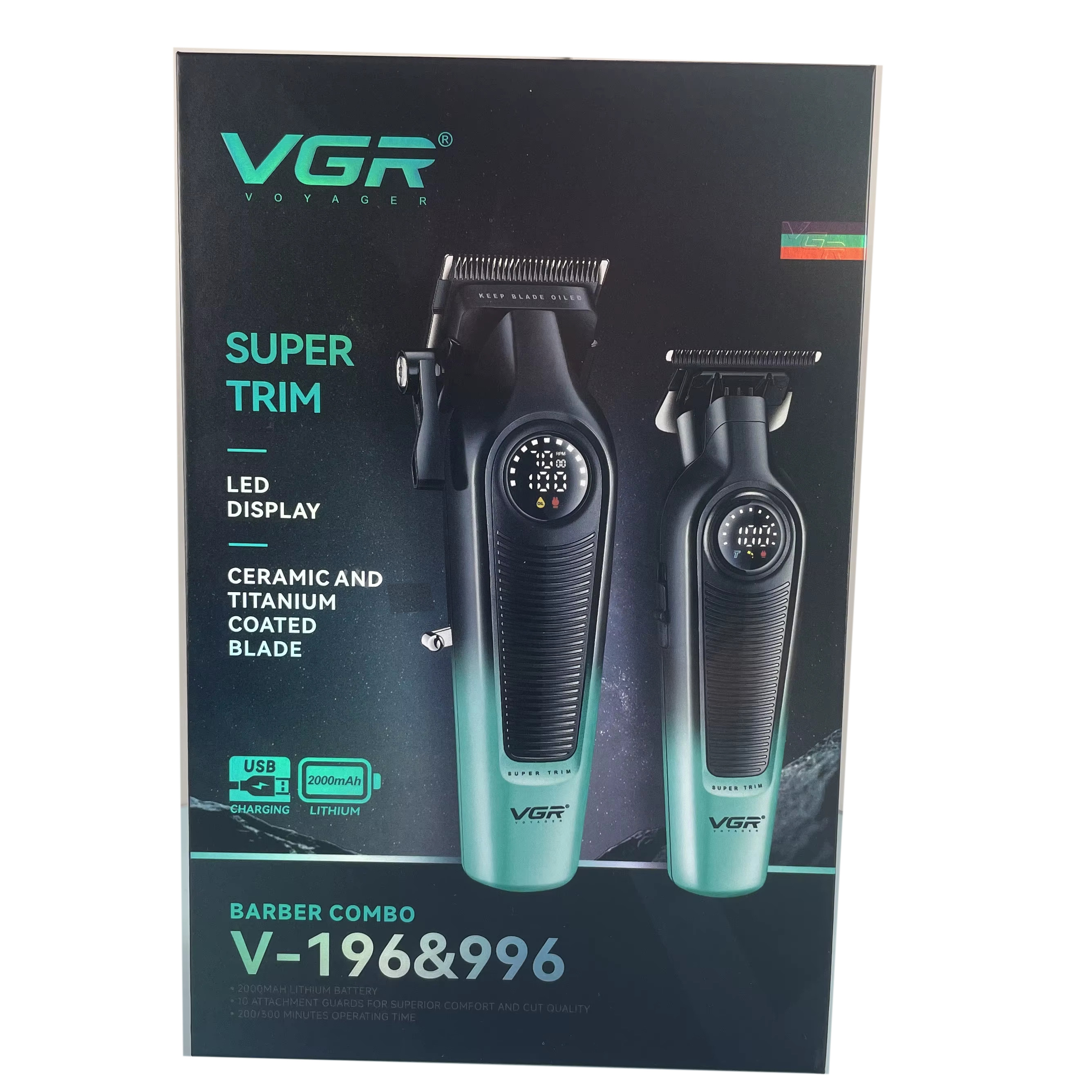 Набір акумуляторна машинка для стрижки та триммер 2 в 1 V-196&996 GREEN VGR  Фото 2 