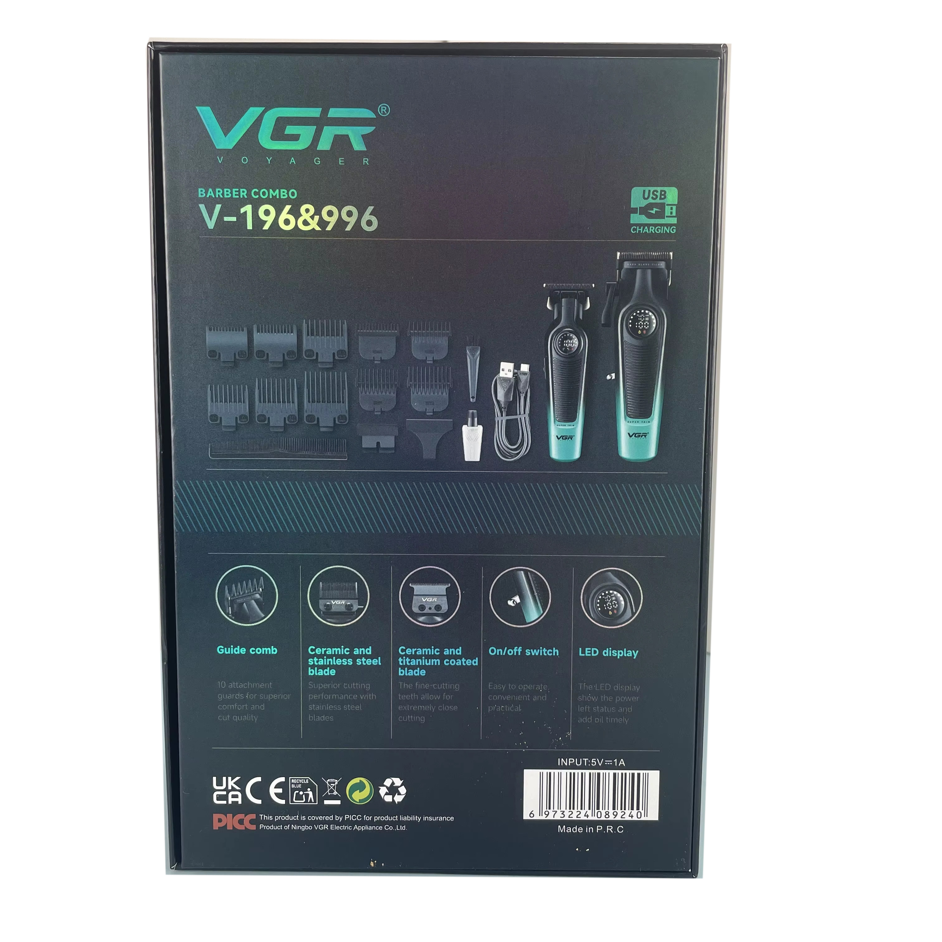 Набір акумуляторна машинка для стрижки та триммер 2 в 1 V-196&996 GREEN VGR  Фото 3 