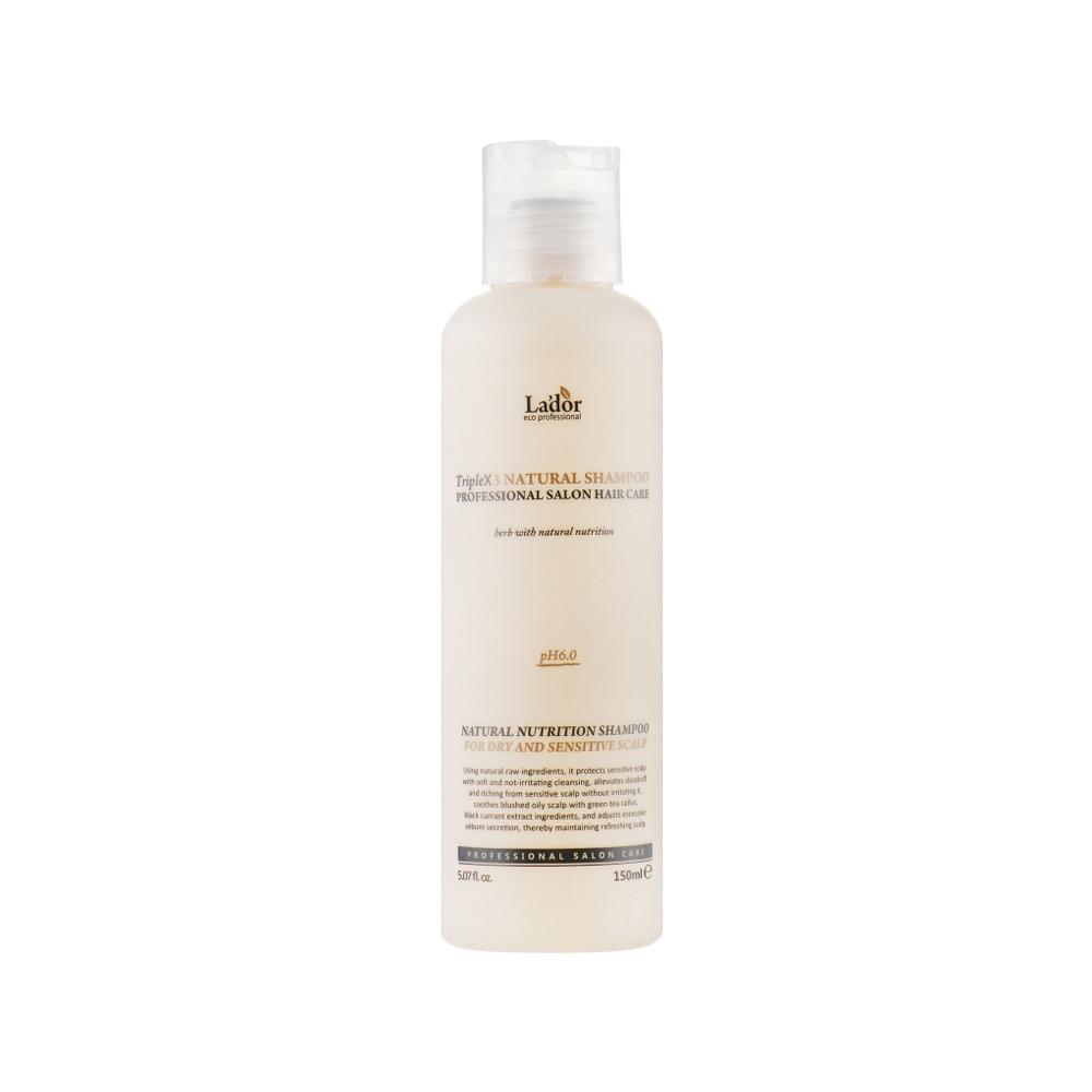 Безсульфатний шампунь з натуральним складом та протеїнами шовку Triplex Natural Shampoo LA'DOR, 150мл