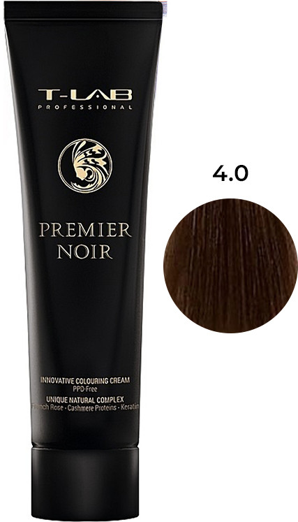 Крем-фарба для волосся 4.0 натуральний шатен PREMIER NOIR T-LAB Professional, 100 мл