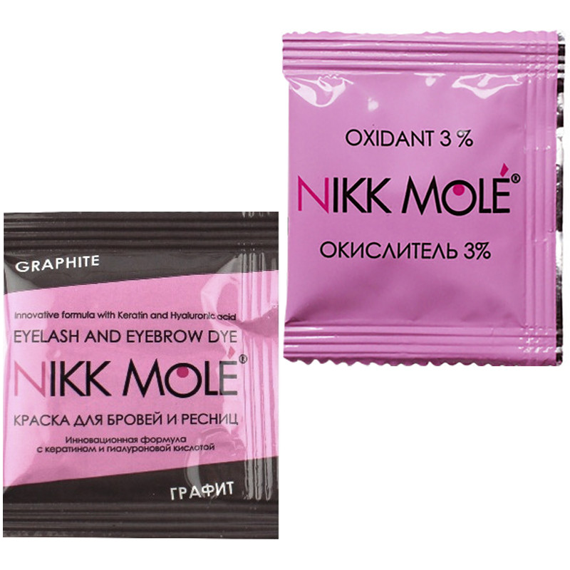 Фарба для брів та вій + окислювач графіт Nikk Mole, 1 саші 5 мл