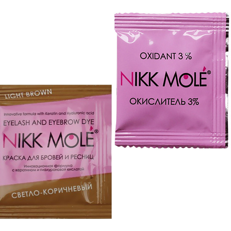 Фарба для брів та вій + окислювач світло-коричневий Nikk Mole, 1 саші 5 мл