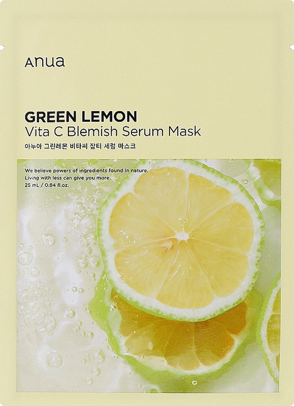 Маска тканинна освітлююча для обличчя Green Lemon Vita C Blemish Serum Mask ANUA, 25 мл 
