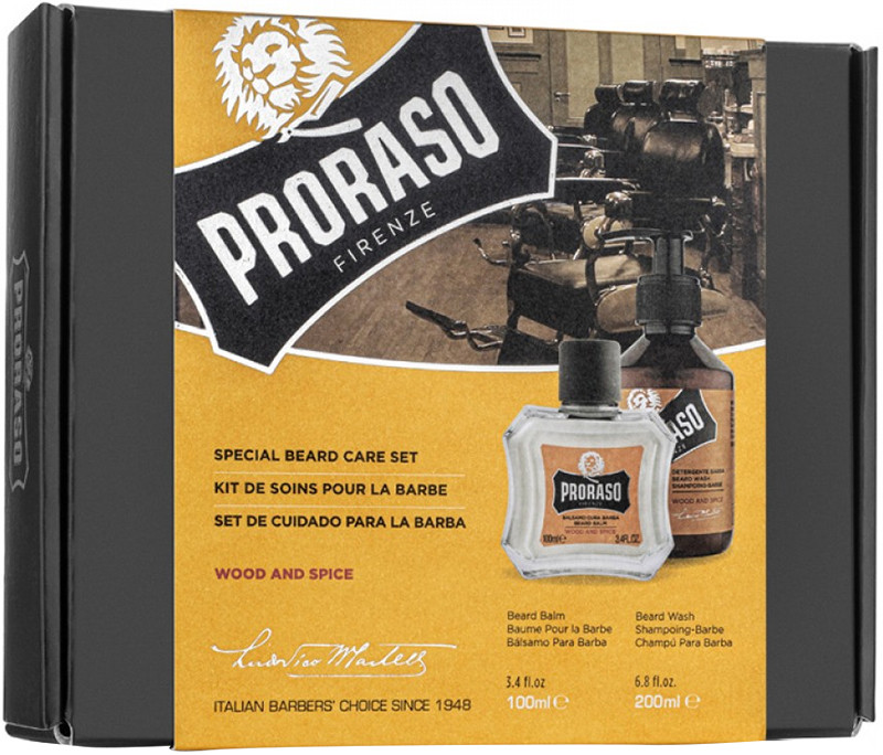 Набір для догляду за бородою подарунковий Balm&Shampoo Wood&Spice Proraso, (200млХ100мл)  Фото 3 