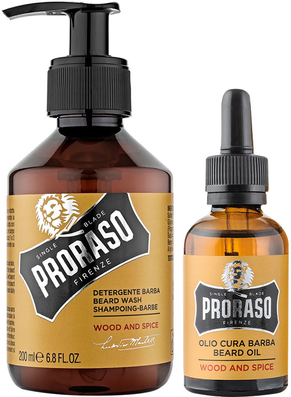 Набор для ухода за бородой подарочный Oil&Shampoo Wood&Spice Proraso, (200млX30мл)  Фото 2 