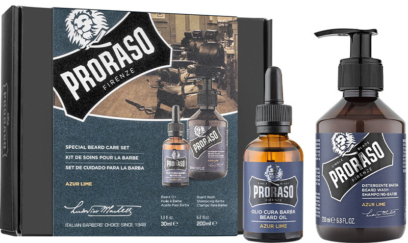 Набір для догляду за бородою подарунковий Oil&Shampoo Azur&Lime Proraso, (200млX30мл) 