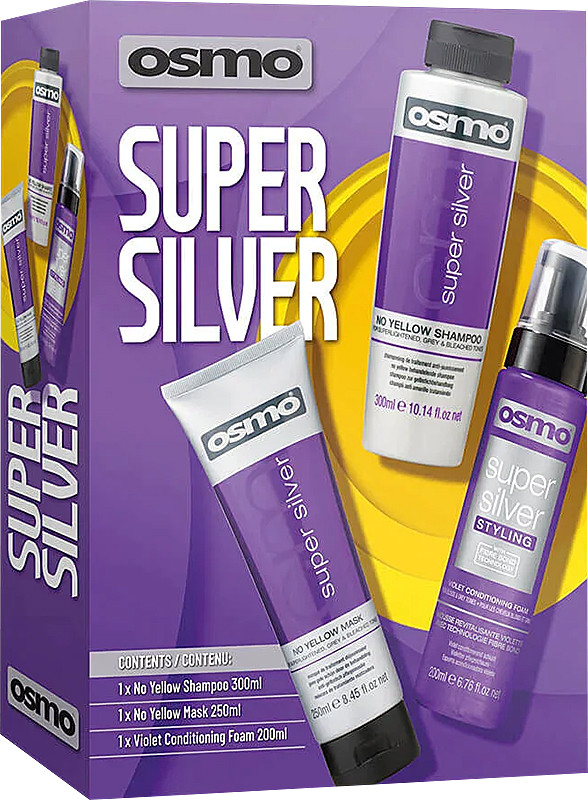 Набір проти жовтизни для освітленого і сивого волосся Super Silver OSMO, (300 мл/250 мл/200 мл)