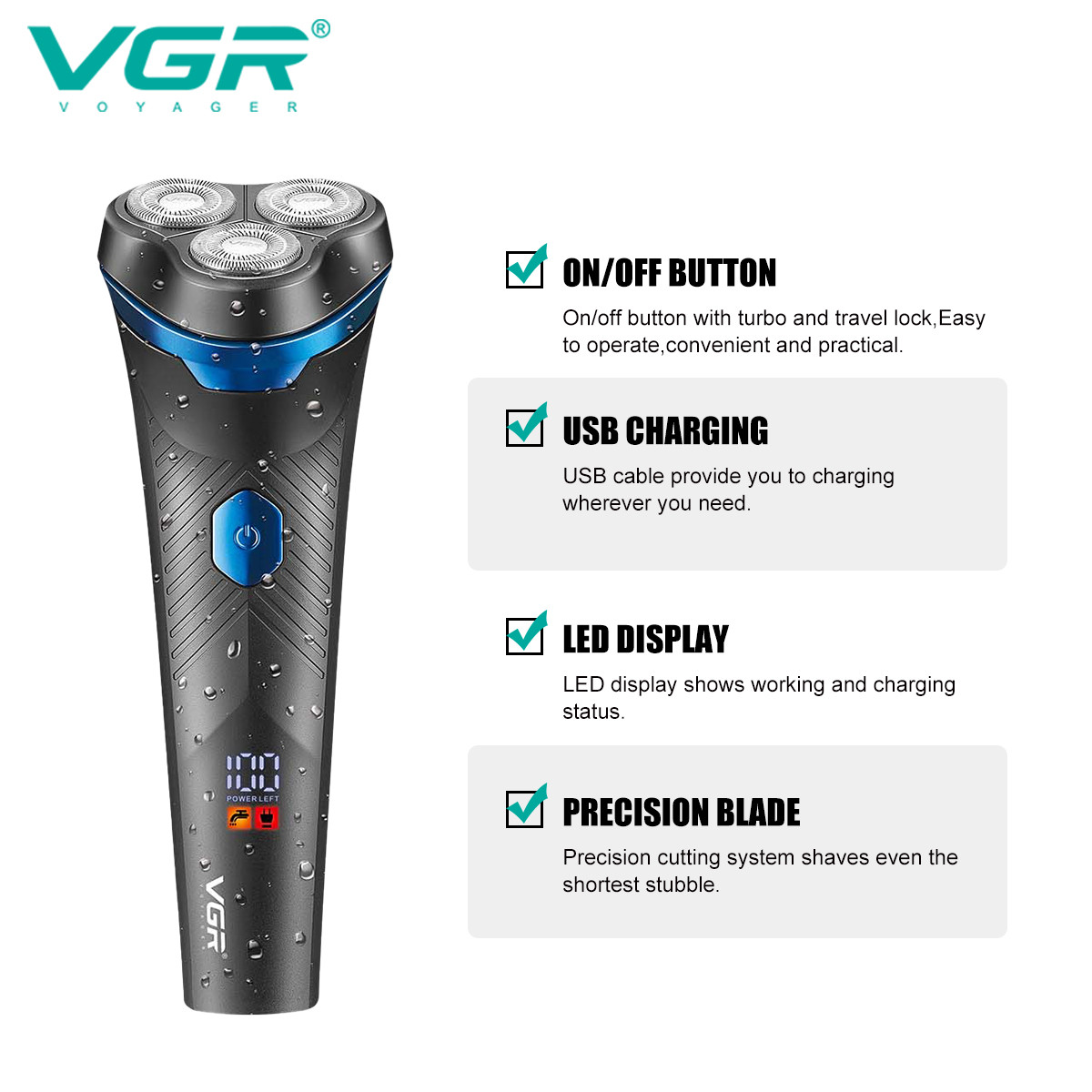 Электробритва роторная V-314 IPX6 VGR  Фото 4 