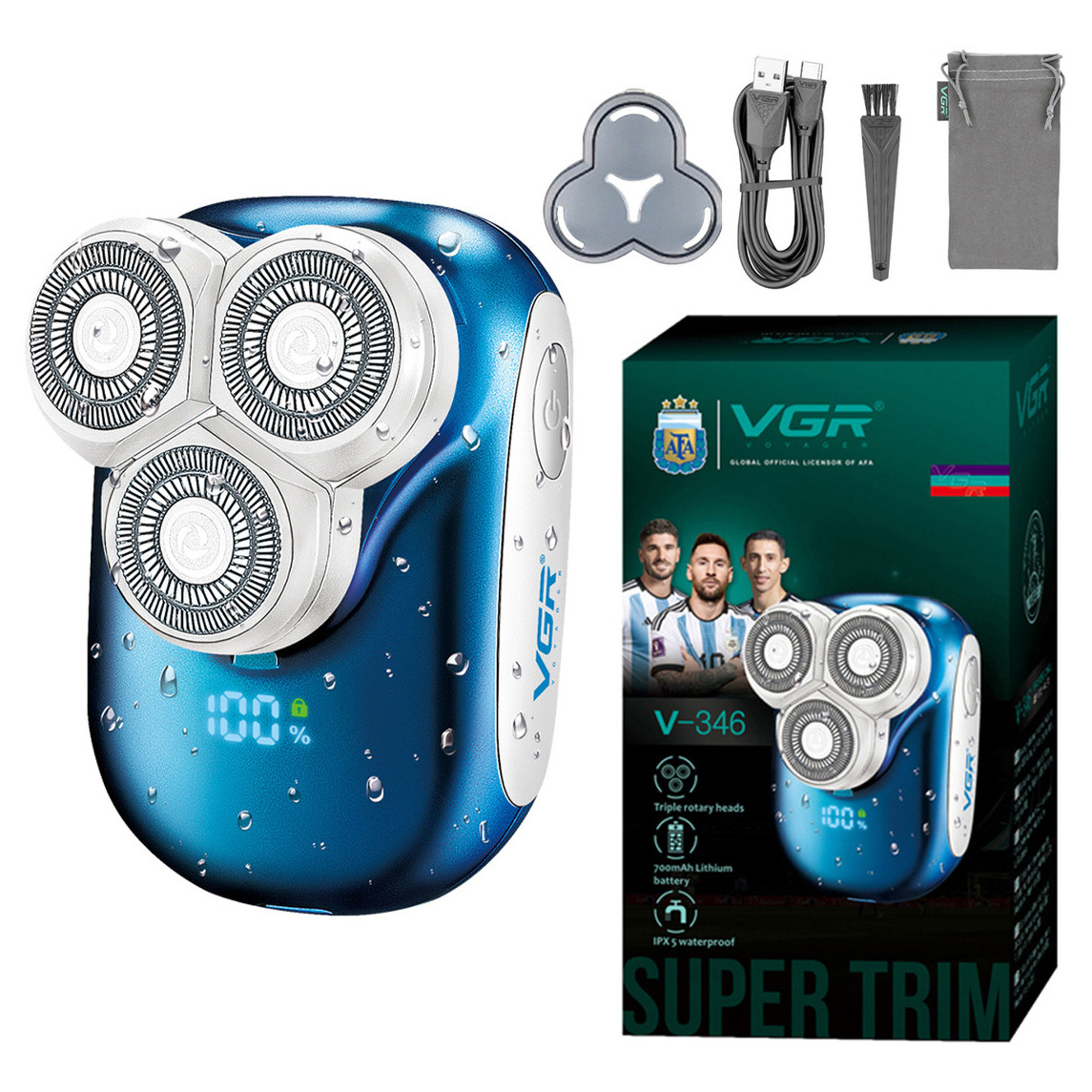 Електробритва роторна V-346 BLUE IPX5 VGR на beauty-prof.com Електробритва роторна V-346 BLUE IPX5 VGR