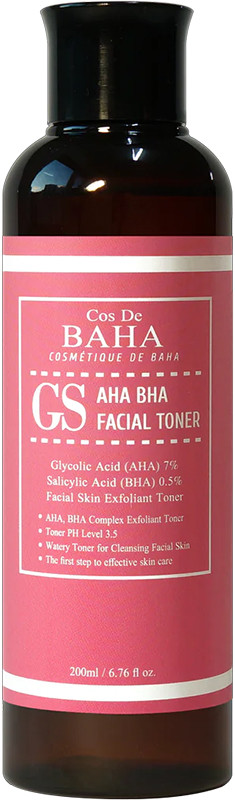 Тонер для обличчя відлущуюча  для проблемної шкіри GS AHA BHA Facial Toner Cos De Baha, 200 мл 