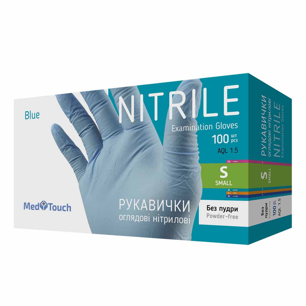 Рукавички нітрилові неопудрені сині S MedTouch Standard, 100 шт  Фото 2 