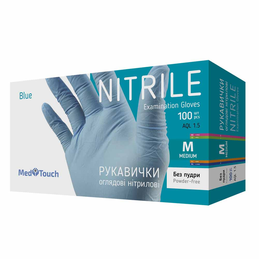 Рукавички нітрилові неопудрені сині M MedTouch Standard, 100 шт  Фото 2 