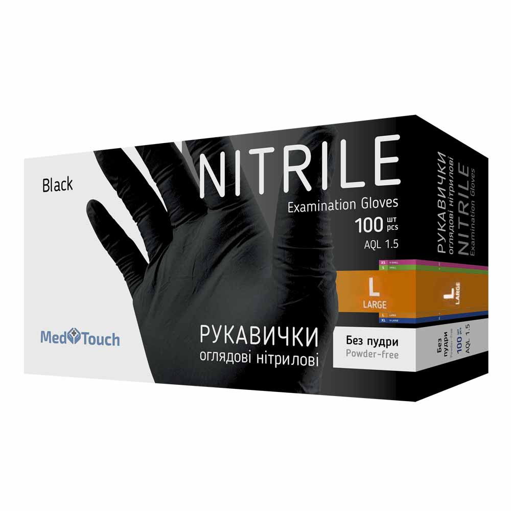 Рукавички нітрилові неопудрені чорні L MedTouch Standard, 100 шт на beauty-prof.com Фото 2 Рукавички нітрилові неопудрені чорні L MedTouch Standard, 100 шт Фото 2