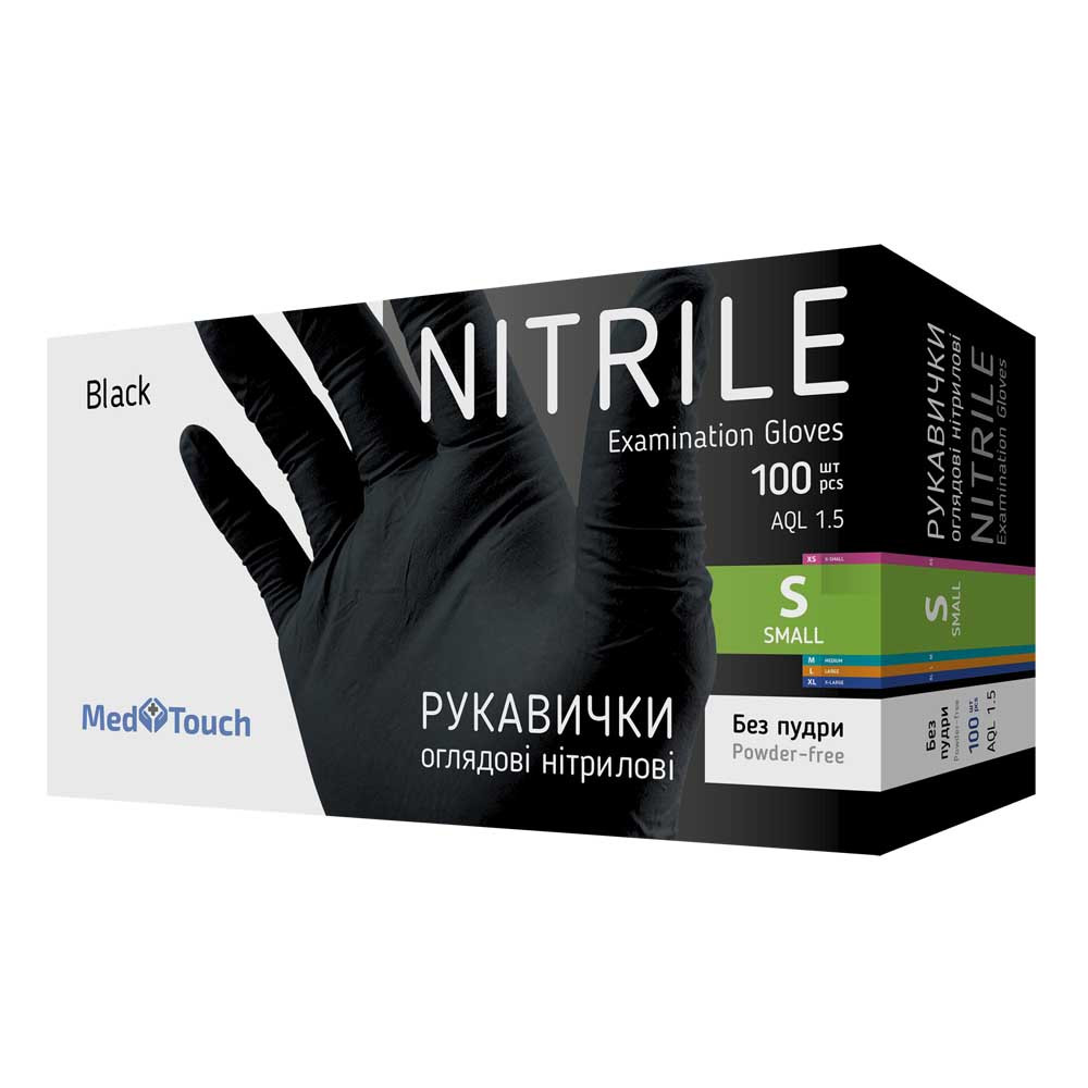 Перчатки нитриловые неопудренные черные S MedTouch Standard, 100 шт  Фото 2 