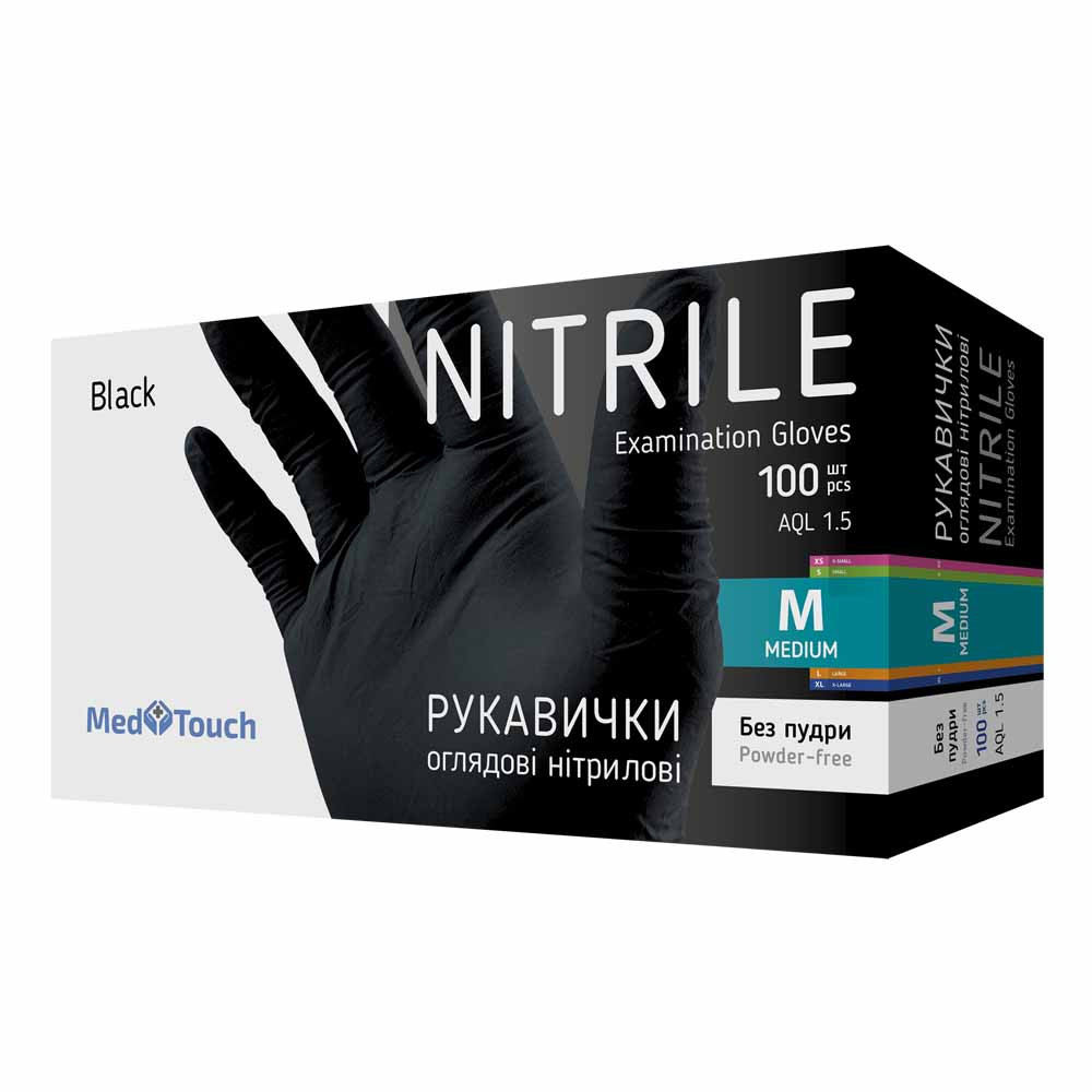 Перчатки нитриловые неопудренные черные M MedTouch Standard, 100 шт  Фото 2 