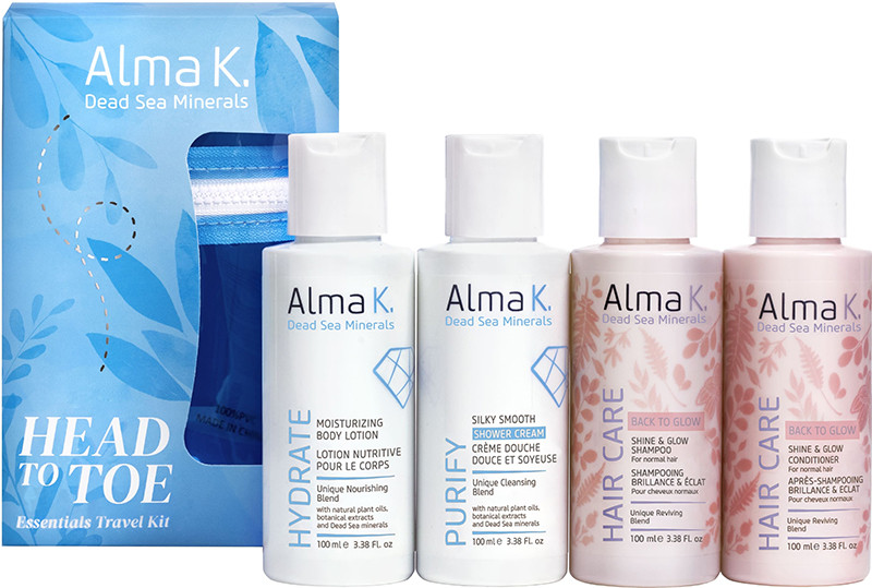 Набір дорожній для догляду за тілом і волоссям Head to Toe Essentials Alma K (100мл/100мл/100мл/100мл/100) на beauty-prof.com Набір дорожній для догляду за тілом і волоссям Head to Toe Essentials Alma K (100мл/100мл/100мл/100мл/100)