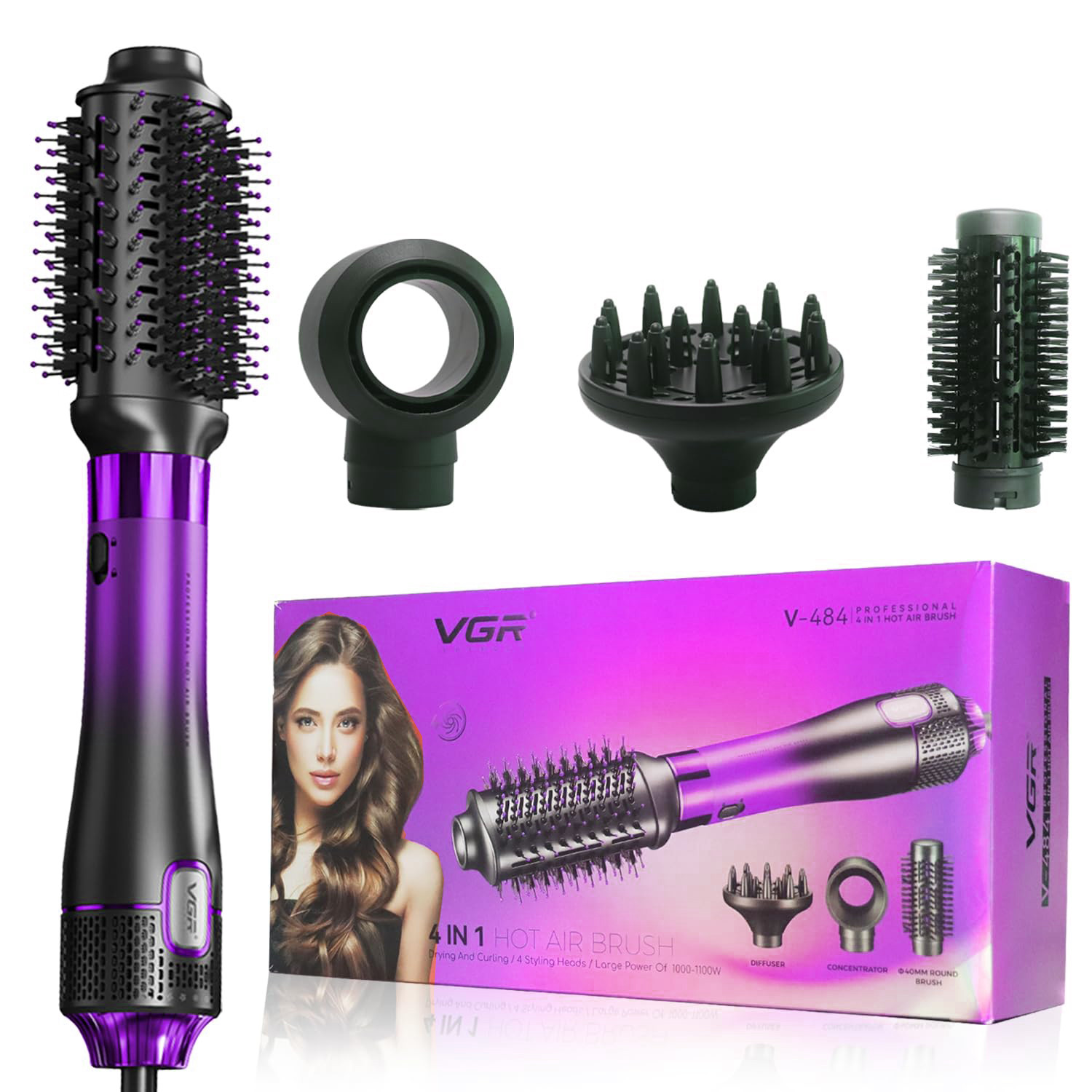 Фен-стайлер 4 в 1 (4 насадки) V-484 PURPLE VGR на beauty-prof.com Фото 2 Фен-стайлер 4 в 1 (4 насадки) V-484 PURPLE VGR Фото 2